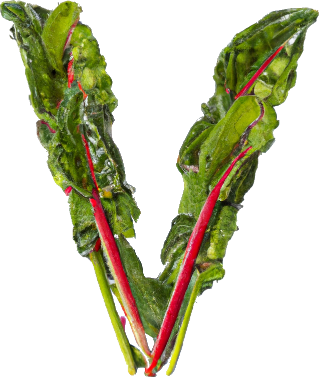 Photorealistic swiss chard in the shape of a letter V
